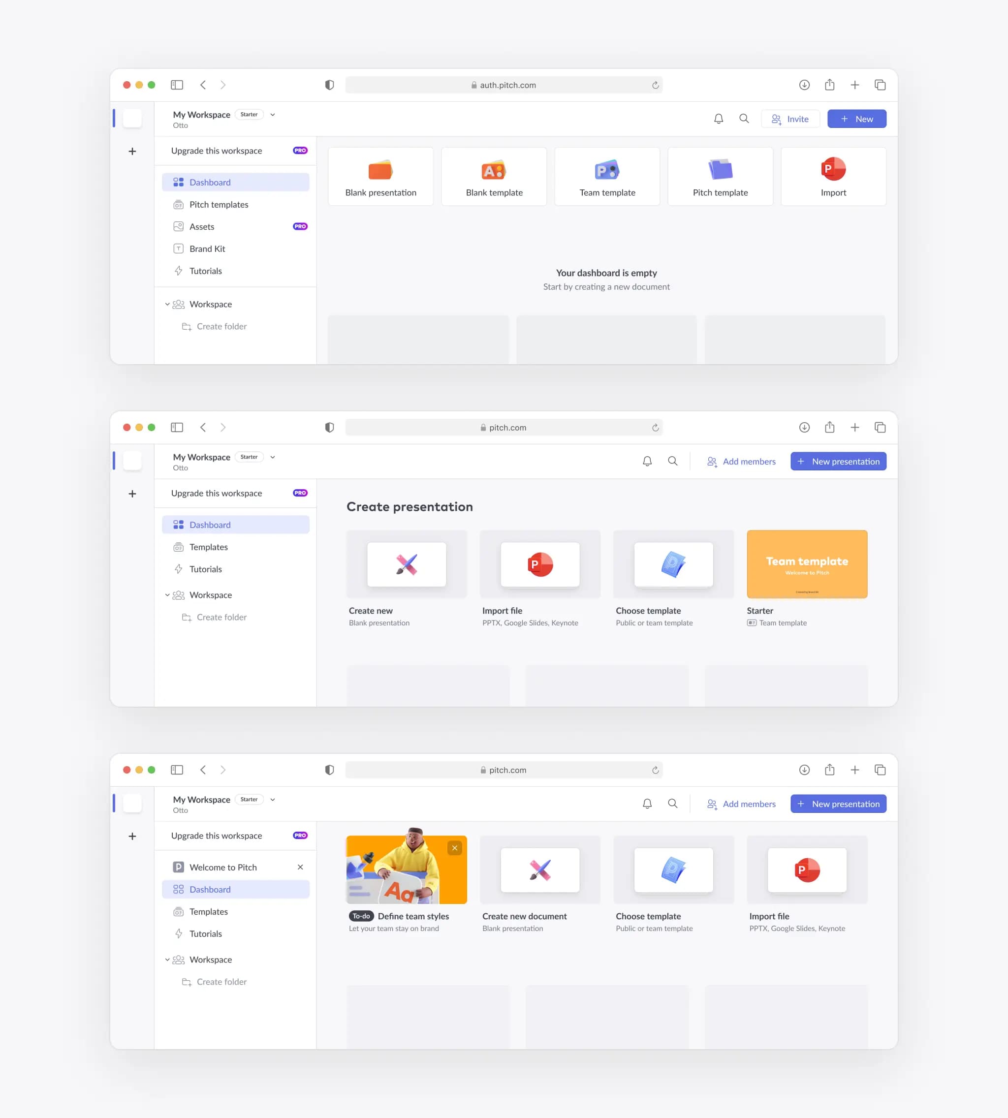 Dashboard empty states variants