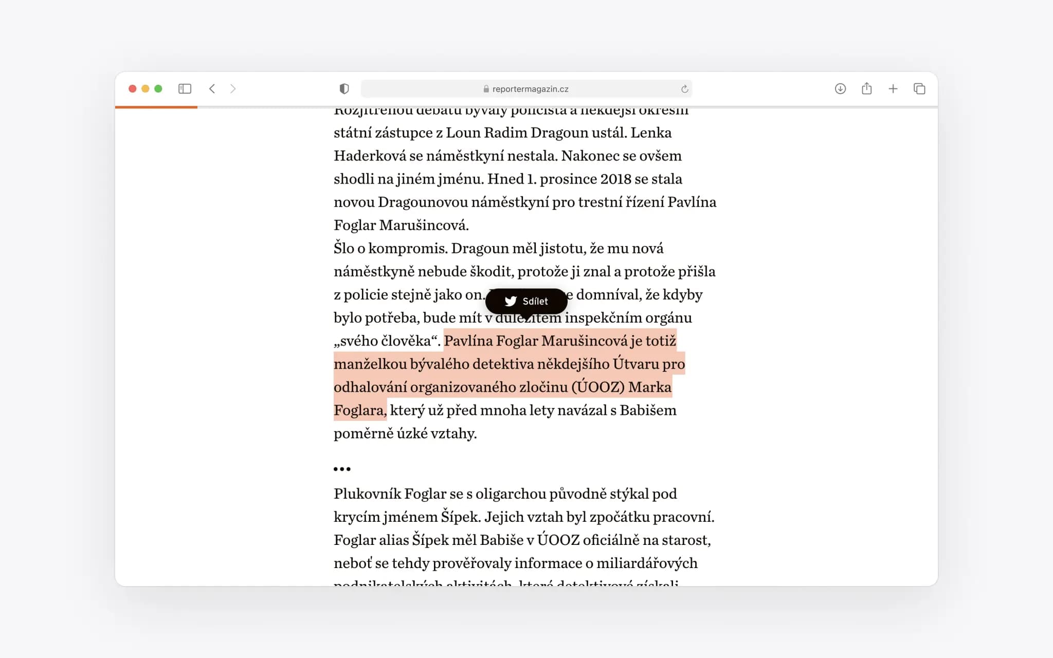 Highlight text to share functionality