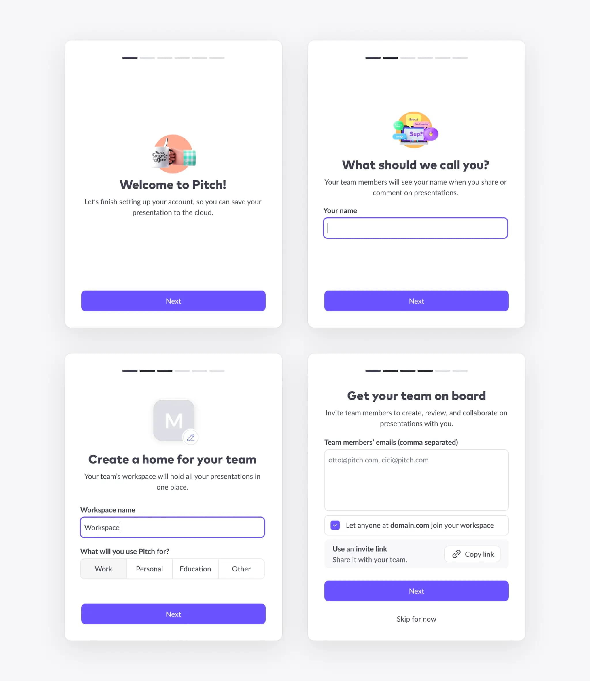 The updated onboarding steps
